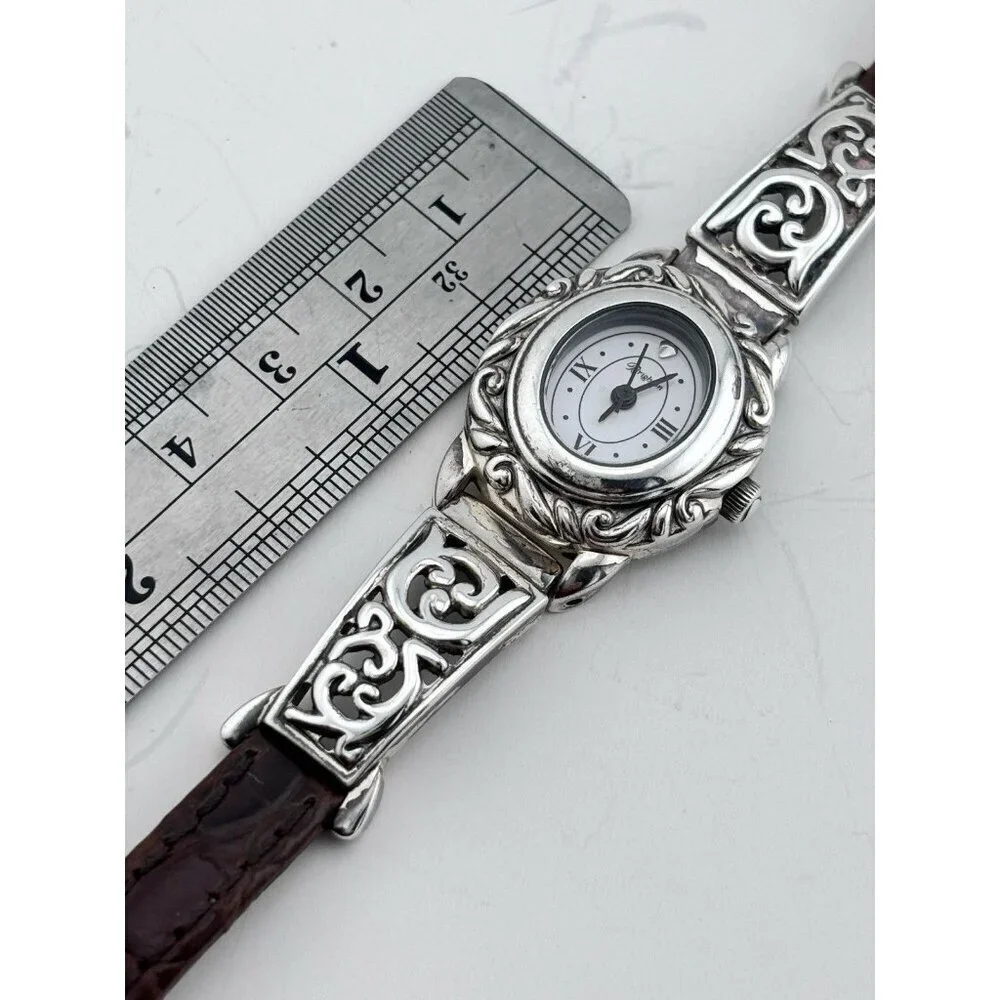 Brighton Santa Barbara Watch Silver tone Brown Leather Band New Battery